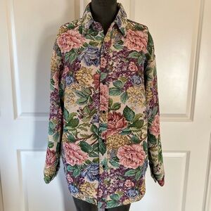 Aelfric Eden Tapestry Jacket L Floral Snap Front Oversized Boho